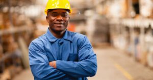 black male worker with a hard hat